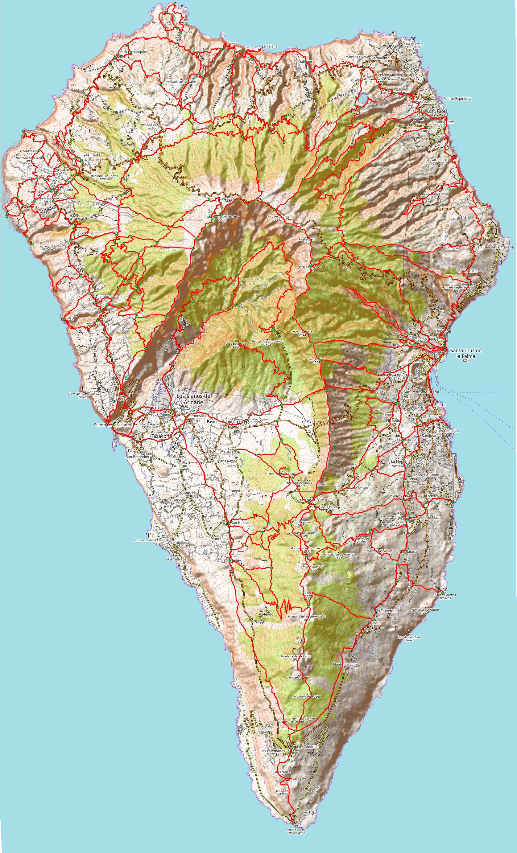 Carte des sentiers de randonnée pédestre de La Palma